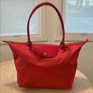 Long champ canvas leather Elegant Red Tote Bag